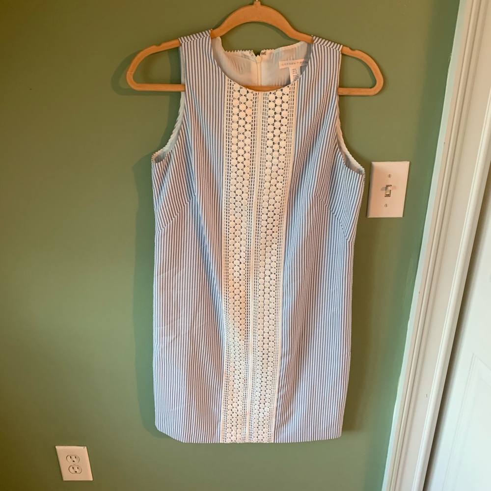 Blue and white stripped shift dress